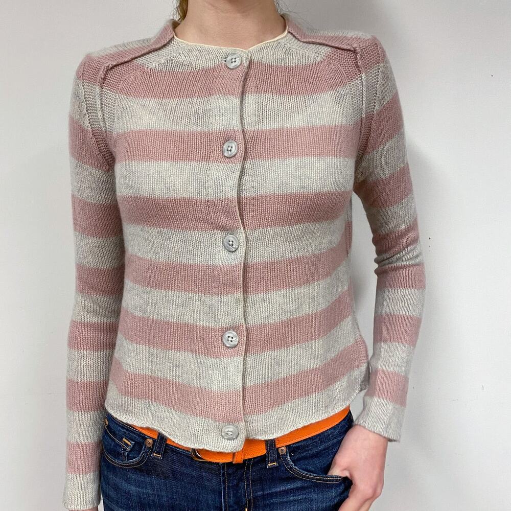 360 Cashmere Pink Striped Raglan Cardigan Sweater Size Medium